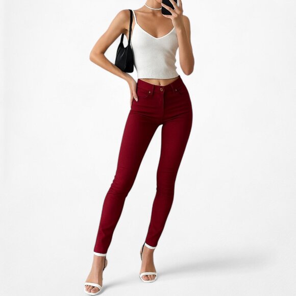 Zara Burgundy Red High Waisted Skinny Jeans Pants Trousers Size XS - Picture 2 of 8